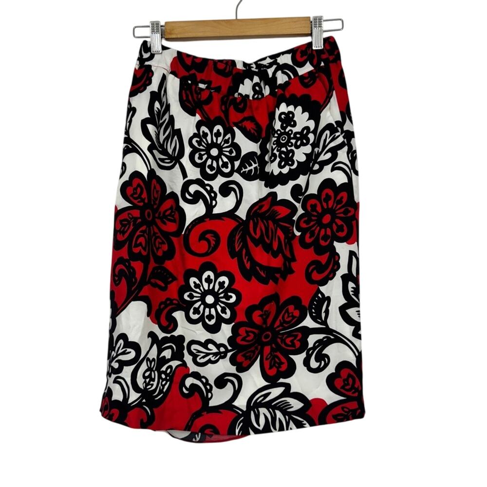 Boden White Black Red Floral Print Pull On Mini Skirt Womens 4L Mod Casual